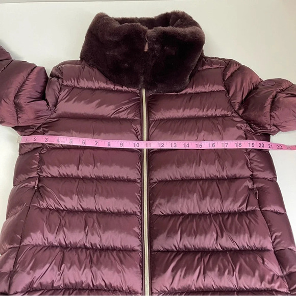 NEW Save The Duck Coat Womens Large Mei Puffer Jacket Burgundy Faux Fur Collar - Picture 10 of 11